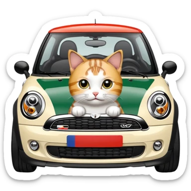 mini cooper R56 papper white JCW with a tricolor cat inside sticker