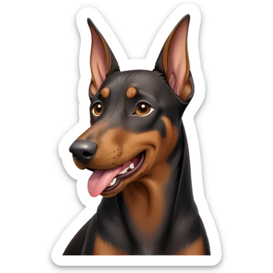 cinematic-cute-yawning-doberman-portrait-emoji,-head-tilted-slightly-with-a-dramatic,-wide-open-yawn,-revealing-a-sleek black and brown fur-with-a-subtle-shimmer,-floppy-ears-slightly-drooping,-round-brown-eyes-barely-open-in-drowsy sticker