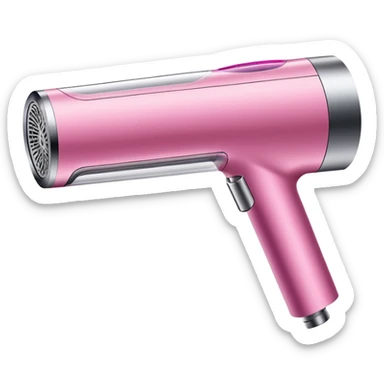 pink Dyson air wrap side angle, realistic style, sleek modern design, glossy pink finish with metallic silver accents on the nozzle ring. Compact proportions , clean lines, slight shading.  sticker