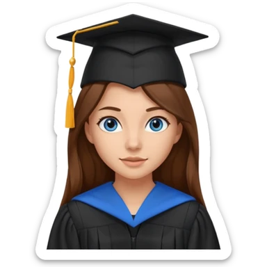school graduation with a pretty female graduating student with long brown hair, blue eyes sticker