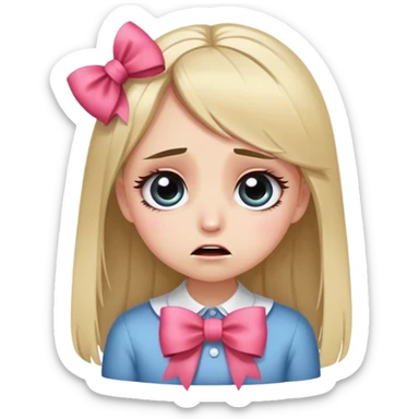 niña cabello lacio con ojos y pestañas grandes con moño cuerpo completo llorando sticker