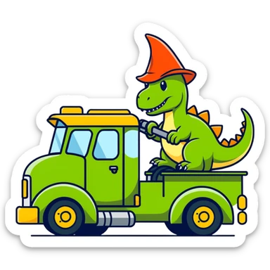 Dinosaur gnome driving a fuel truck  sticker