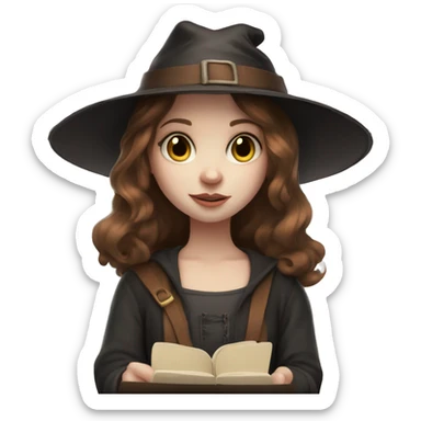 Young witchy girl pale skin and brown haired with a Pencil in a hand and a sketchbook in the other  sticker