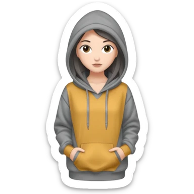 Sasha Gray in big gray hoodie full height sticker