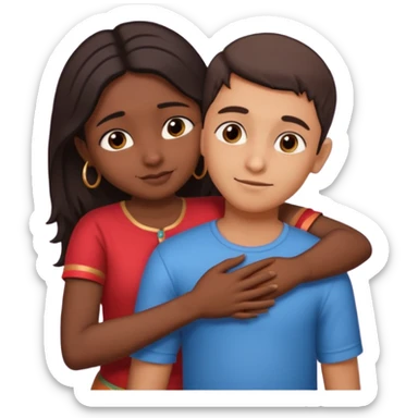indian boy hugging indian girl from behind... boys hand down near navel of girl... boys head on the shoulder of girl... hugging tight.. more romantic... with more love sticker