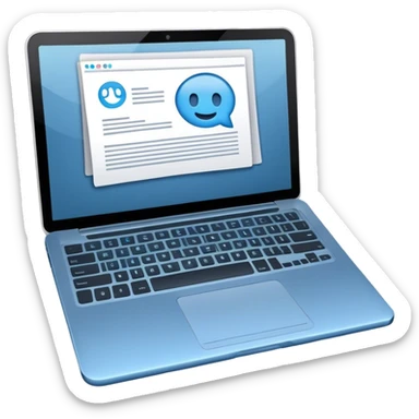 Create an emoji representing blogging. The design should feature an open laptop or tablet with a visible blog post on the screen. Use professional colors like blue, gray, and black. Make the background transparent. sticker