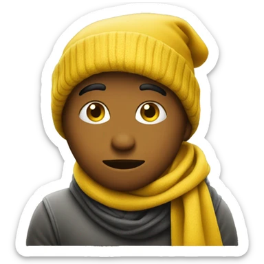 Pensive face with yellow scarf and hat holding up fist  sticker