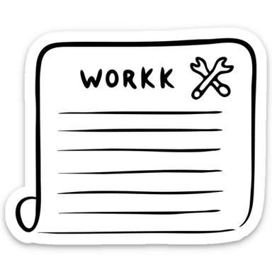 Work order form with lines for text and a wrench symbol sticker