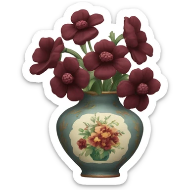 Burgundy flowers in vintage vase sticker