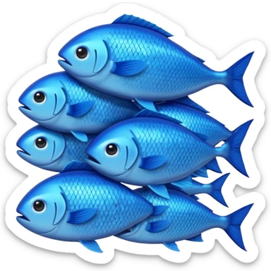large pile of blue fish, iPhone Apple emoji style, something between 2D and 3D, variation 1 sticker