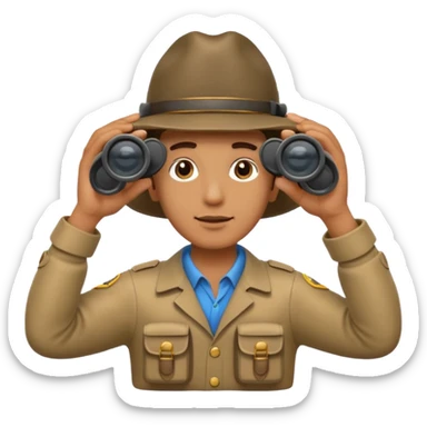 Explorer holding binoculars, looking far sticker