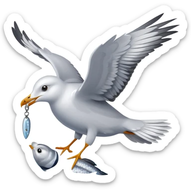 Seagull eating sardines sticker