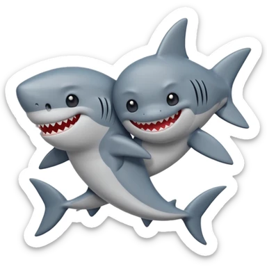 two sharks hugging, emoji style, small pixel size sticker