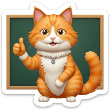 Cat with thumbs up next to a whiteboard sticker