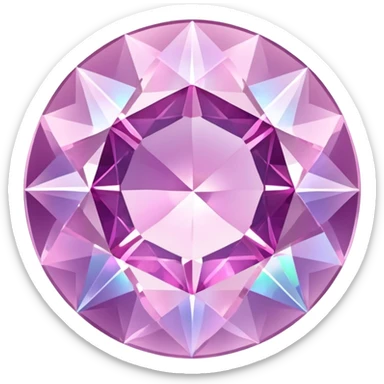 round cut light pink kunzite gemstone, faceted, with iridescent holographic shine and soft glow sticker