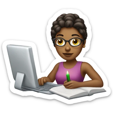 Computer science student woman, lighter skin   sticker