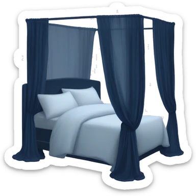 Midnight blue canopy bed with sheer curtains sticker