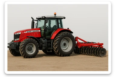A red Massey Ferguson tractor with a Disc Harrow implement, agricultural machinery, clear and sharp, minimal background. sticker