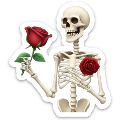 Skeleton holding a dark red rose  sticker