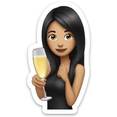 Funny woman with black long hair drinks champagne sticker