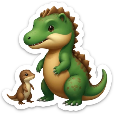 Una nutria besando un dinosaurio sticker