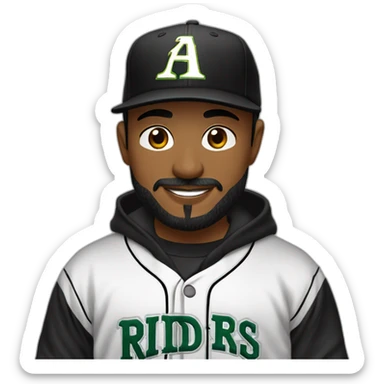 Chico atractivo piel blanca dilataciones y piercing en la nariz de barba con gorra de los riders sudadera de capucha negra y beisbolera sticker