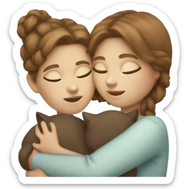  Brown hair white girl hug cat sticker