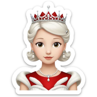 Queen with white bun hair – silver tiara, pearl necklace, elegant gown sticker