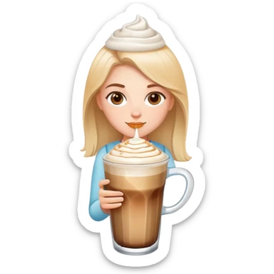 White girl with ice latte coffee in glasse cup sticker