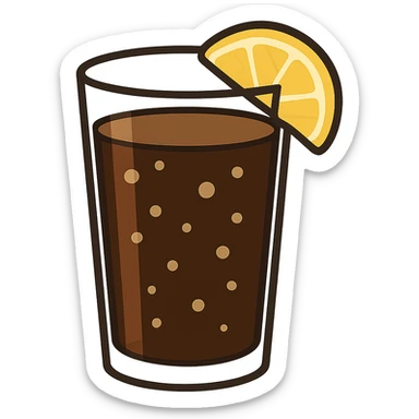 flat toon glass of cola with a wedge of lemon sticker