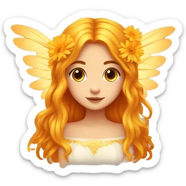 big wings, marigold, Beautiful, fairy, gold, orange, long hair sticker