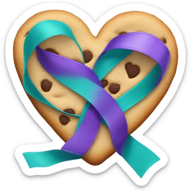 Cookie heart with teal purple support ribbon sticker