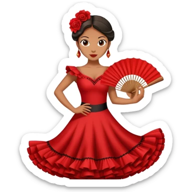 Flamenco dancer in red dress with fan sticker