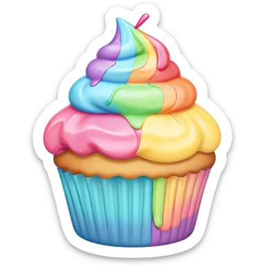 melted rainbow kawaii cupcake sticker