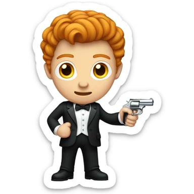 Ginger wearing a tux holding a gun sticker