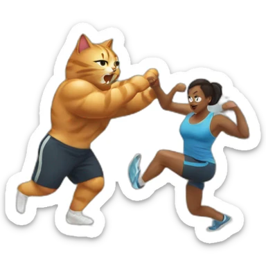 kitty attacking a person in the gym sticker