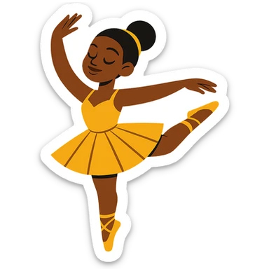 vibrant toon style dark-skinned ballerina wearing golden outfit sticker