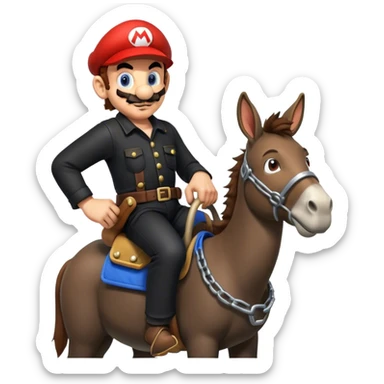 Super Mario in black mechanic clothes riding on a donkey  sticker