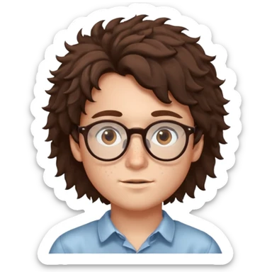 brunette fluffly hair boy with freckles and brown eyes handsome glasses sticker