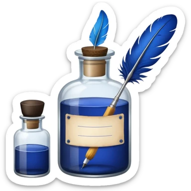 a feather quill and ink bottle sticker