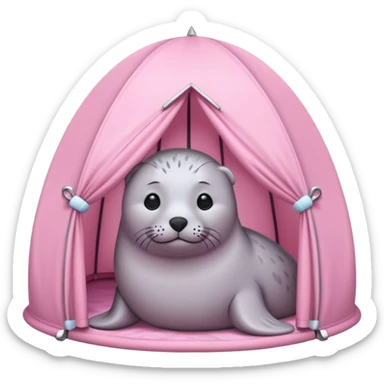 Gray Seal in a light pink tent  sticker