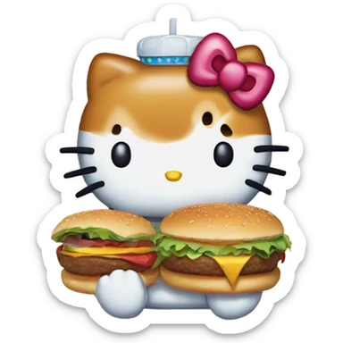 hello kitty eating burger sticker