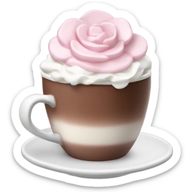 Hot chocolate with pale pink flower and whipped cream sticker
