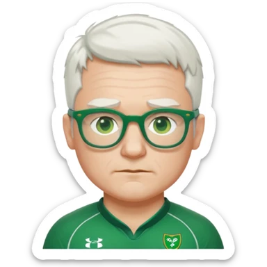 irish rugby player with very short white hair and green glasses sticker