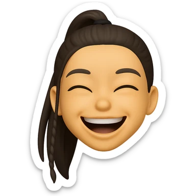 Create an emoji style head of this person with a laughing expression, transparent background. The style should resemble apple style emojis with concise details. sticker