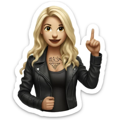 Blonde women with LONG HAIR, in Leather Jacket, Body Covered with Tattoos, POINTING YOU FORWARD with her HAND with INDEX FINGER, Hyper Realistic sticker