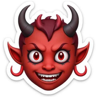 devil emoji in gothic palette with dark red and black colors, small horns, mischievous grin, moody atmosphere sticker