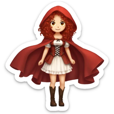 Little Red Riding Hood long curly red hair, brown corset and dress full body pose non-chibi sticker