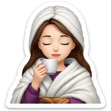 girl inside a blanket sipping coffee eyes closed sticker