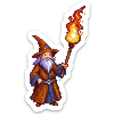 A D&D wizard casting a fireball from a staff with the text "иди нахуй" with a fantasy landscape background sticker